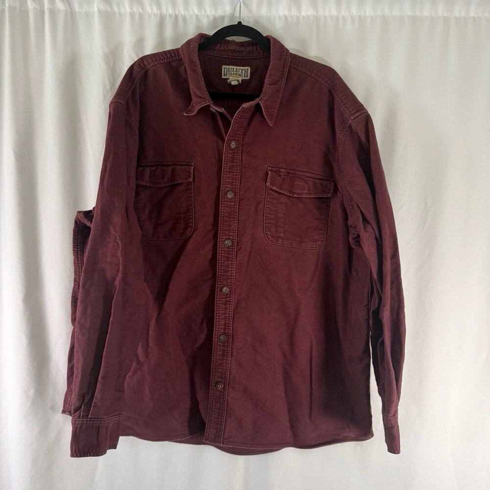 Duluth Heavy Work Shirt Men's 2XL Burgundy Red Long Sleeve Button Up Cotton